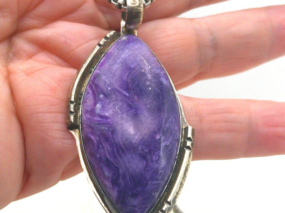 Vintage Charoite Pendent in Sterling Silver Stamped DKW